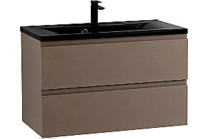 Тумба с раковиной Art&Max Bianchi 1000-2C-SO-CM + 1000-MR-FP-Nero 100 капучино матовый для ванной в интернет-магазине Sanbest