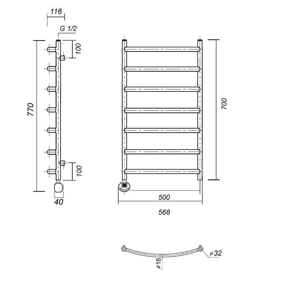 Полотенцесушитель электрический Domoterm Калипсо П7 500x700 БЕЛ E белый купить в интернет-магазине сантехники Sanbest