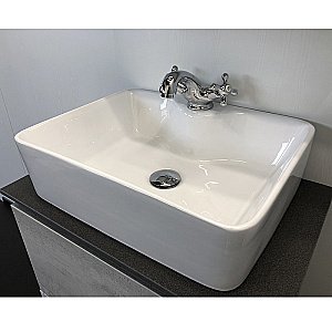 Тумба с раковиной Comforty Прага 60 00-00014536 (PZ-6068) светлое дерево/белая/столешница графит для ванной в интернет-магазине Sanbest