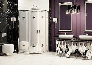 Душевой уголок Ambassador Royal 18015102 120х90 стекло белое с декором/профиль хром купить в интернет-магазине Sanbest