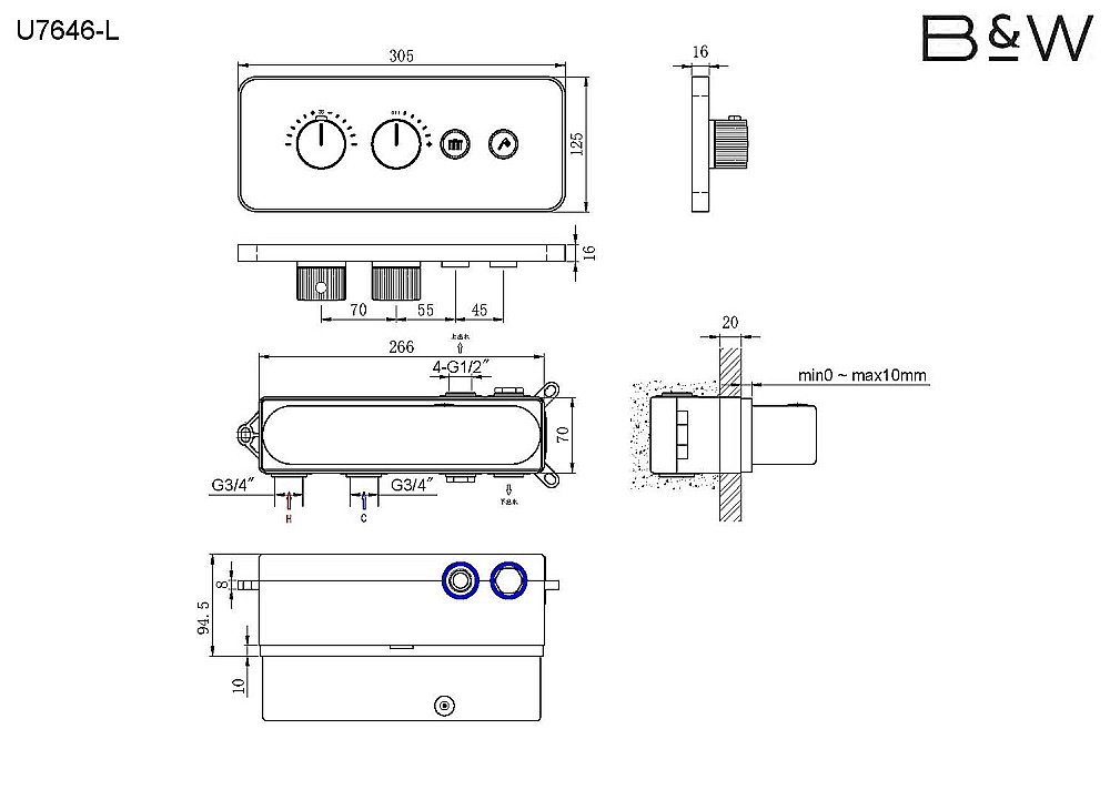Душевая система Black&White UNIVERSE U7646 хром купить в интернет-магазине сантехники Sanbest