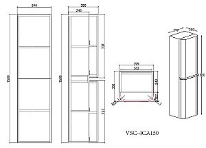 Шкаф подвесной Vincea Caprise VSC-4CA150MLG 40 светло-серый матовый для ванной в интернет-магазине сантехники Sanbest