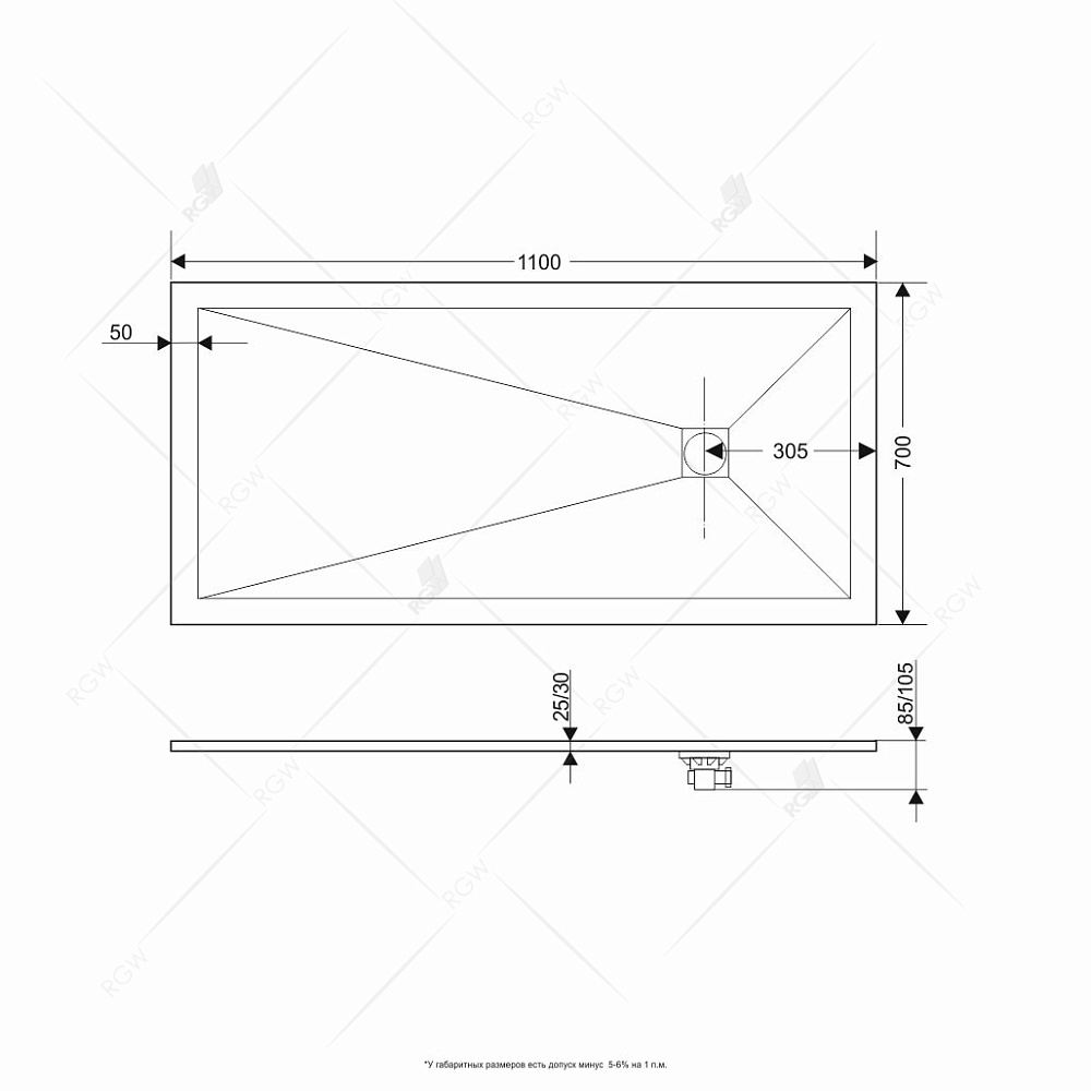 Душевой поддон RGW ST-W Stone Tray 70x110 купить в интернет-магазине Sanbest