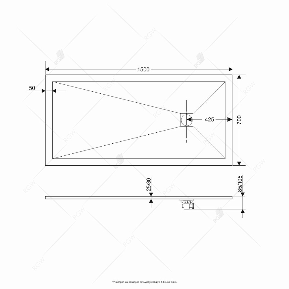 Душевой поддон RGW ST-W Stone Tray 70x150 купить в интернет-магазине Sanbest