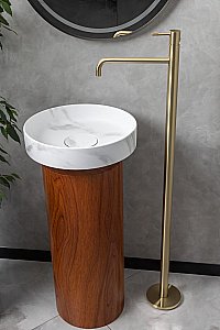 Раковина Boheme Corian 40 801-CLCT+801-Base-RWood Calacatta/Red Wood купить в интернет-магазине Sanbest