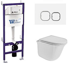 Унитаз с инсталляцией WeltWasser BAMBERG 460+TELBACH 004 GL-WT+BAMBERG WT белый/кнопка белая, безободковый, с крышкой микролифт купить в интернет-магазине Sanbest
