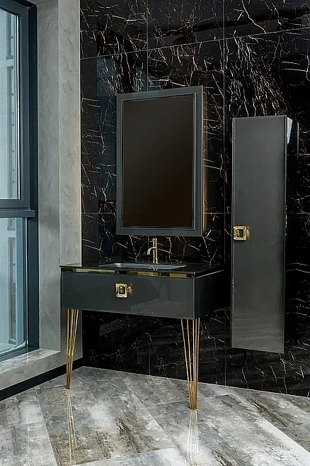 Консоль с раковиной Armadi Art LUCIDO 80 глянцевый графит для ванной в интернет-магазине сантехники Sanbest