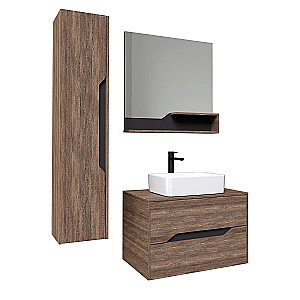 Тумба с раковиной подвесная Grossman ЛАЙФ 108015 80 Винтажное дерево темное/графит для ванной в интернет-магазине Sanbest