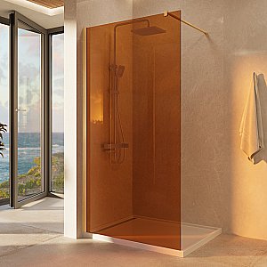 Душевая перегородка Vincea Walk-In VSW-1H900GSG 90 профиль матовый золотой/стекло янтарь купить в интернет-магазине Sanbest