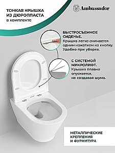 Унитаз подвесной Ambassador Elysium 183K19002RS безободковый, с крышкой микролифт, белый купить в интернет-магазине Sanbest