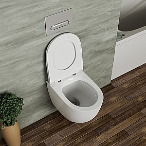 Унитаз подвесной с инсталляцией D&K Matrix DS1391605 белый/кнопка хром, безободковый, с крышкой микролифт купить в интернет-магазине Sanbest