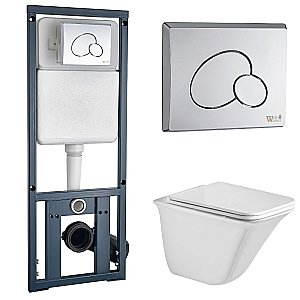 Унитаз подвесной WeltWasser MARBERG 410 + ROTBACH 004 GL-WT + MAR 410 RD белый глянцевый, безободковый, с крышкой микролифт, с инсталляцией и кнопкой хром купить в интернет-магазине Sanbest