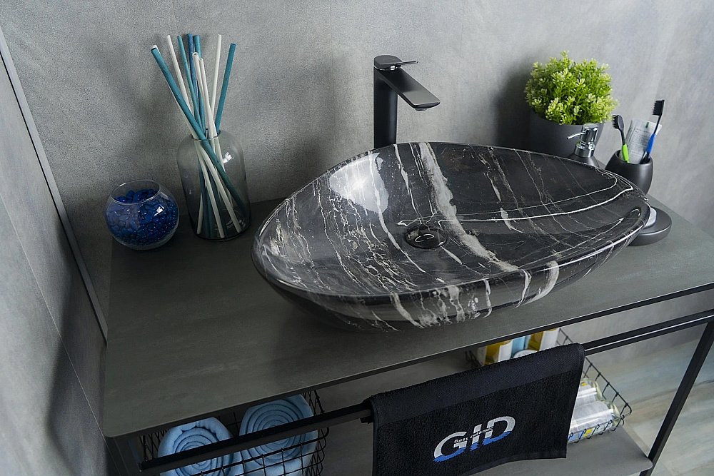 Раковина накладная Gid Creativo 59 Mnc206 54427 черная мрамор купить в интернет-магазине Sanbest