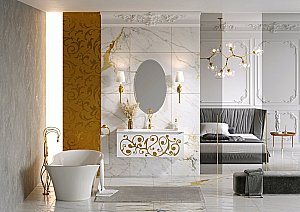 Тумба с раковиной Clarberg Elegance 100 белая с золотым узором для ванной в интернет-магазине Sanbest