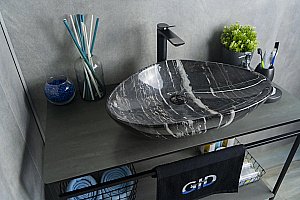 Раковина накладная Gid Creativo 59 Mnc206 54427 черная мрамор купить в интернет-магазине Sanbest