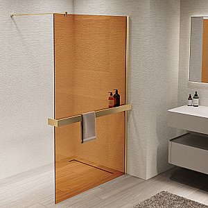 Душевая перегородка Vincea Walk-In VSW-1HR900GSG 90x200 профиль матовый золотой/стекло янтарь купить в интернет-магазине Sanbest