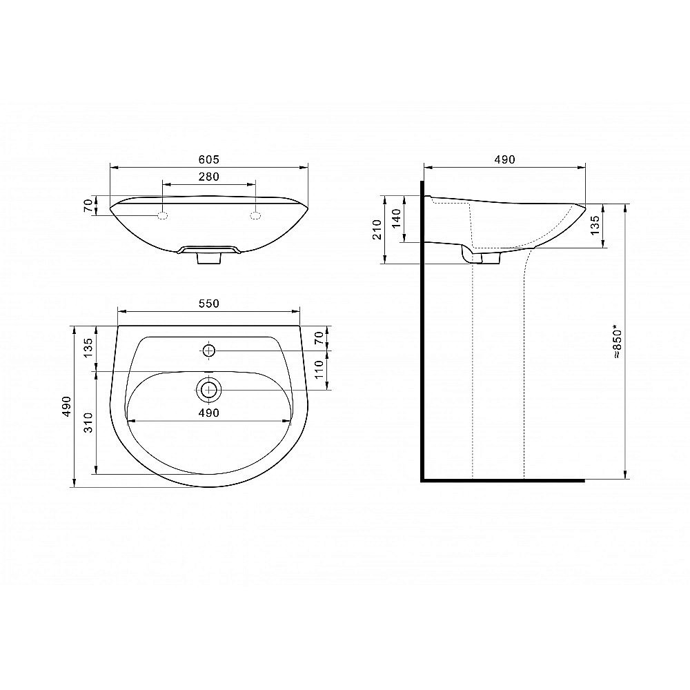 Раковина Santek Бриз 59 1.WH11.0.466 на пьедестале белая купить в интернет-магазине Sanbest