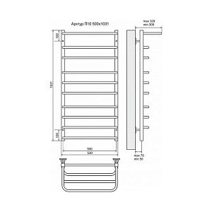 Полотенцесушитель электрический Terminus Арктур П10 500x1031 с полкой левый/правый купить в интернет-магазине сантехники Sanbest