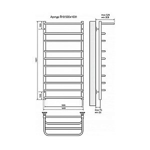 Полотенцесушитель электрический Terminus Арктур П10 500x1031 с полкой левый/правый купить в интернет-магазине сантехники Sanbest
