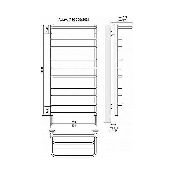Полотенцесушитель электрический Terminus Арктур П10 500x1031 с полкой левый/правый купить в интернет-магазине сантехники Sanbest