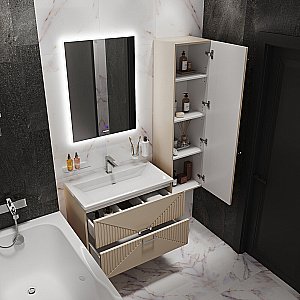 Тумба с раковиной подвесная Grossman ЛУКСОР 80 с 2-я ящ, бежевая матовая для ванной в интернет-магазине Sanbest