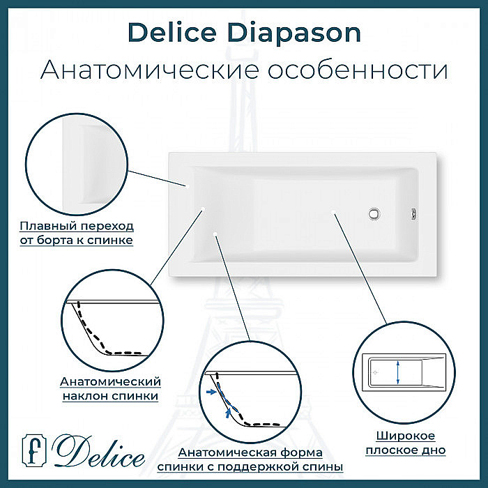 Ванна Delice Diapason DLR330040-G 190х90 белая купить в интернет-магазине Sanbest