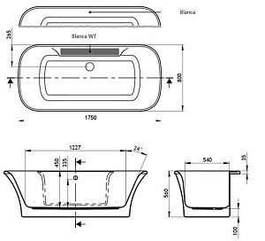 Ванна акриловая Vagnerplast Blanca WT 175x80 купить в интернет-магазине Sanbest