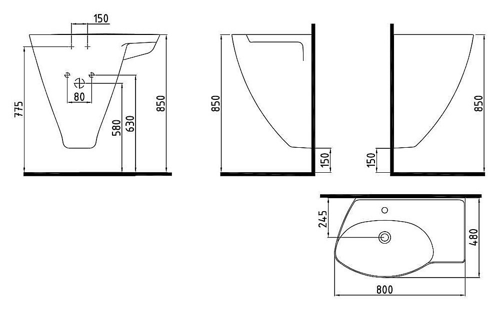Раковина подвесная Bien Mineral 80 MNLM08001FD1W3000 белая купить в интернет-магазине Sanbest