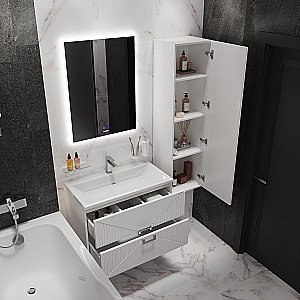 Тумба с раковиной подвесная Grossman ЛУКСОР 80 с 2-я ящ, белая матовая для ванной в интернет-магазине Sanbest