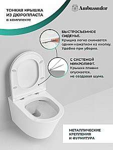 Унитаз подвесной Ambassador Ritz 233K19003RS безободковый, с крышкой микролифт, белый купить в интернет-магазине Sanbest