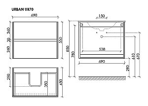 Тумба с раковиной Sancos Urban 70 UR70ECH дуб чарльстон для ванной в интернет-магазине Sanbest