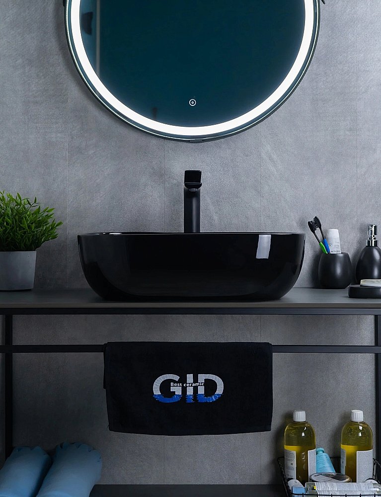 Раковина накладная Gid Geometrico 50 BL1302 53347 черная купить в интернет-магазине Sanbest
