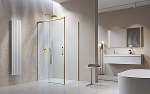 Душевой уголок Radaway Idea Brushed Gold KDJ 160х90 L стекло прозрачное/профиль брашированное золото купить в интернет-магазине Sanbest