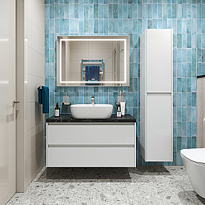 Тумба с раковиной и столешницей BelBagno KRAFT 100 KRAFT100BO-KEPMNO-1302-SET белая матовая для ванной в интернет-магазине Sanbest