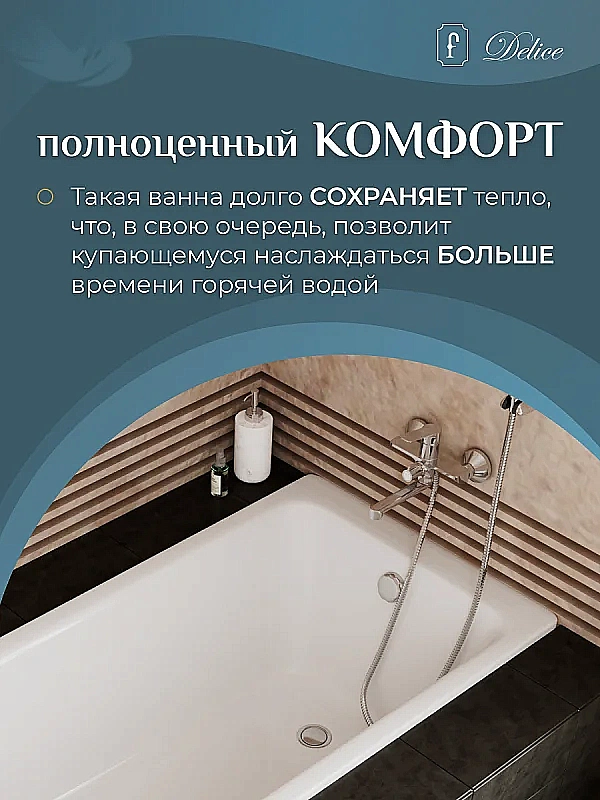 Ванна чугунная Delice Prestige Elite DLR230601-AS 180х75 белая купить в интернет-магазине Sanbest