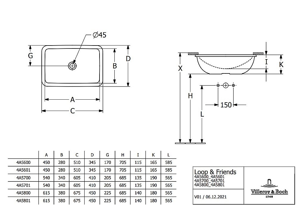Раковина Villeroy&Boch Loop & Friends 4A580101 альпийский белый купить в интернет-магазине Sanbest