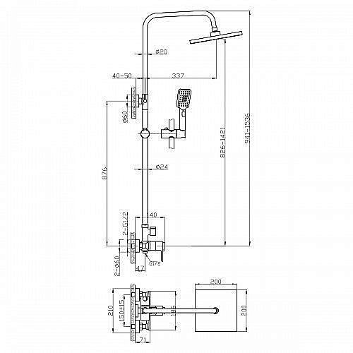 Душевая система Rossinka RS50-45 купить в интернет-магазине сантехники Sanbest