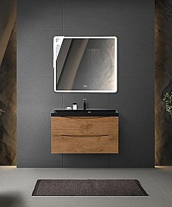 Тумба с раковиной Belbagno MARINO 80 дуб натуральный/черная раковина для ванной в интернет-магазине Sanbest