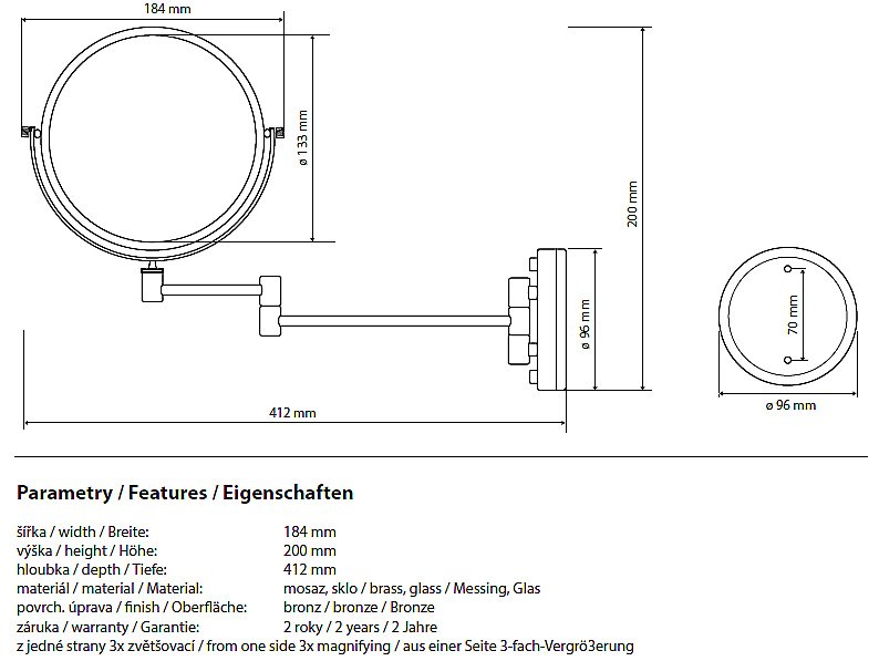 Косметическое зеркало Bemeta Retro 106101697 18 купить в интернет-магазине сантехники Sanbest