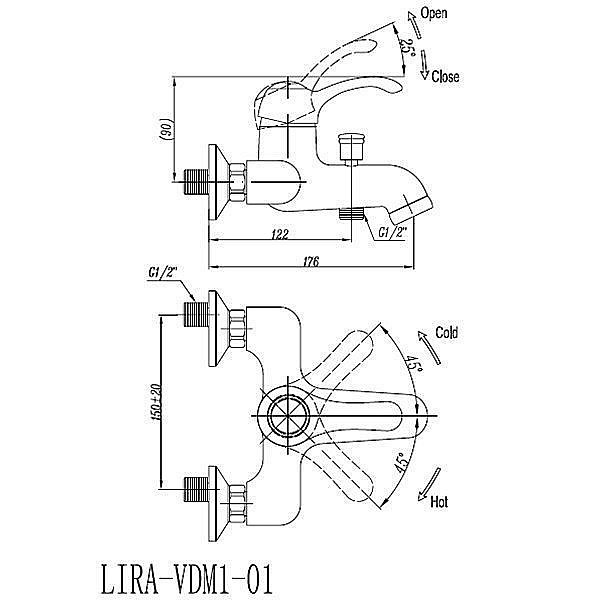 Смеситель для ванны и душа Cezares LIRA-VDM1-02 бронза купить в интернет-магазине сантехники Sanbest