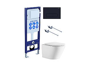 Унитаз подвесной с инсталляцией Aquatek Либерти SET AQUATEK ЛИБЕРТИ-INS17-017 белый/кнопка черная матовая, безободковый, с крышкой микролифт, слив торнадо купить в интернет-магазине Sanbest