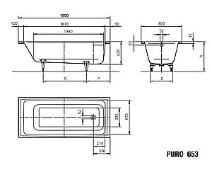Ванна стальная Kaldewei Puro 653 180x80 256300010001 белый купить в интернет-магазине Sanbest