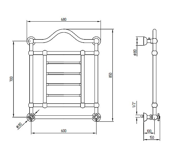 Полотенцесушитель водяной Migliore Edward ML.EDW-HY.600 бронза купить в интернет-магазине сантехники Sanbest