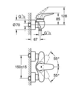 Смеситель для душа Grohe Eurostyle New 23722003 хром купить в интернет-магазине сантехники Sanbest