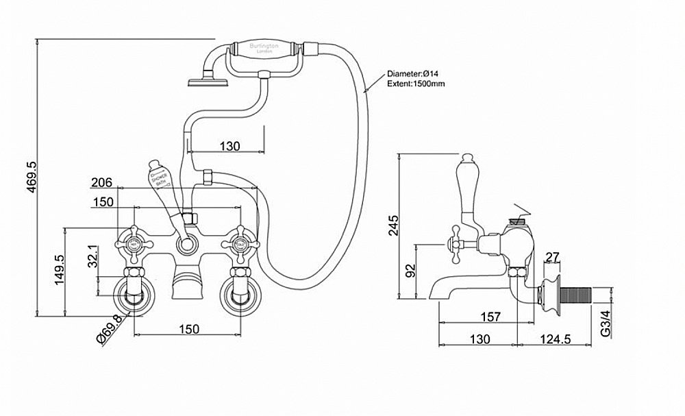 Смеситель для ванны Burlington Regent CLR17A-QT хром/ручки белые купить в интернет-магазине сантехники Sanbest