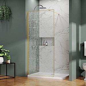 Душевое ограждение Azario Walk-in 100 AZ-275-100-BGL-CBR стекло с рисунком битое стекло/профиль брашированное золото купить в интернет-магазине Sanbest