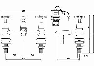 Смеситель для раковины Burlington Regent BIR10-QT хром/ручки белые купить в интернет-магазине сантехники Sanbest