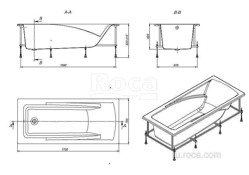 Ванна Roca Hall ZRU9302768 170х75 купить в интернет-магазине Sanbest
