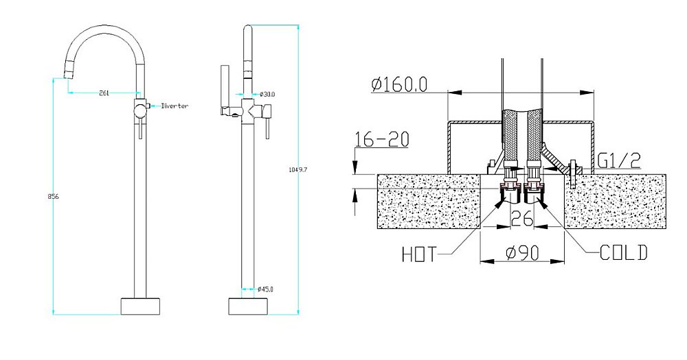 Смеситель напольный для ванны Boheme UNO BRONZE 469-BR купить в интернет-магазине сантехники Sanbest