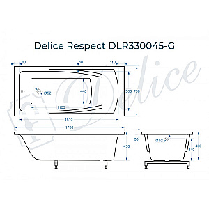 Ванна Delice Respect DLR330045-G 170х75 белая купить в интернет-магазине Sanbest